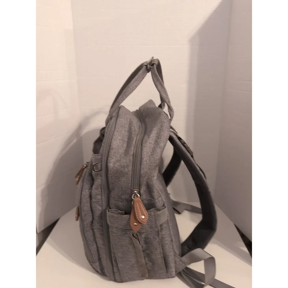 DIKALSLON Gray w/Brown Trim Backpack/Baby Bag Large Pockets Galore‎